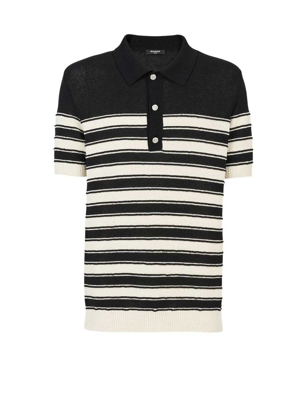 Balmain Striped Cotton Polo Black | DQGXOEB-60