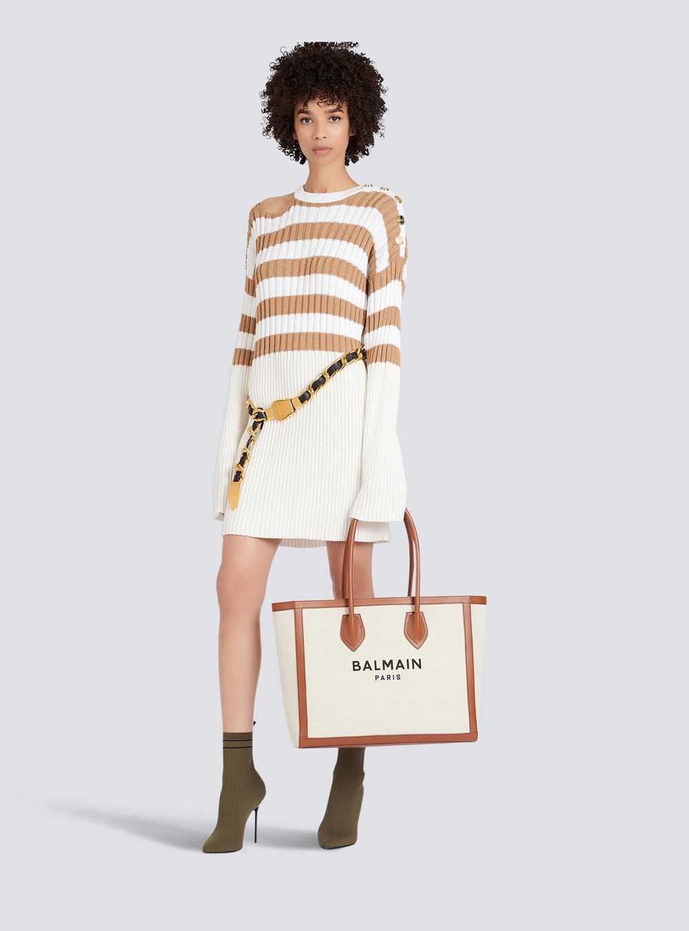 Balmain Striped Eco-designed Wool Dress Beige | YMDSGKJ-53