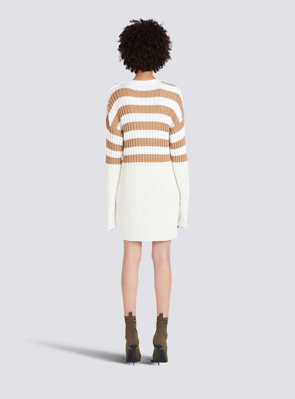 Balmain Striped Eco-designed Wool Dress Beige | YMDSGKJ-53