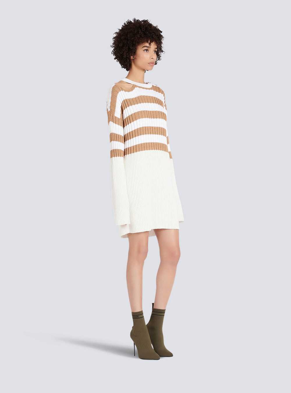 Balmain Striped Eco-designed Wool Dress Beige | YMDSGKJ-53