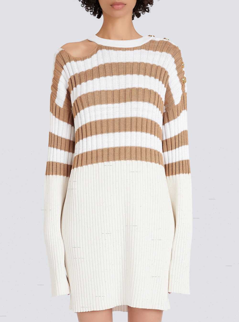 Balmain Striped Eco-designed Wool Dress Beige | YMDSGKJ-53