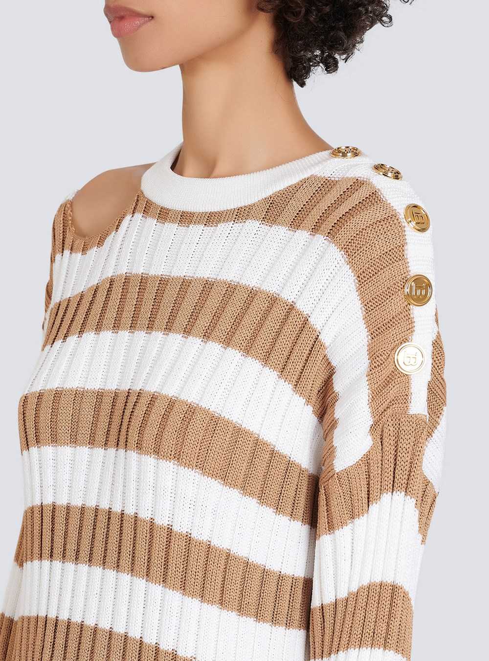 Balmain Striped Eco-designed Wool Dress Beige | YMDSGKJ-53