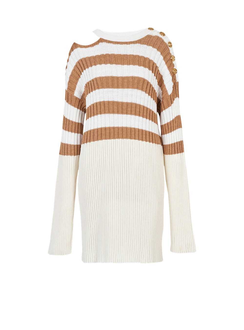 Balmain Striped Eco-designed Wool Dress Beige | YMDSGKJ-53