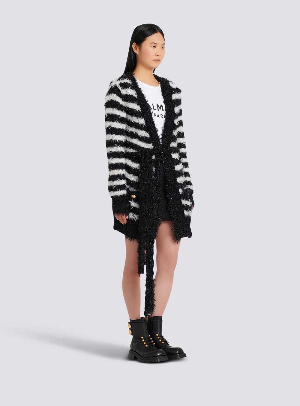 Balmain Striped Knit Cardigan Black | BHCDIML-53