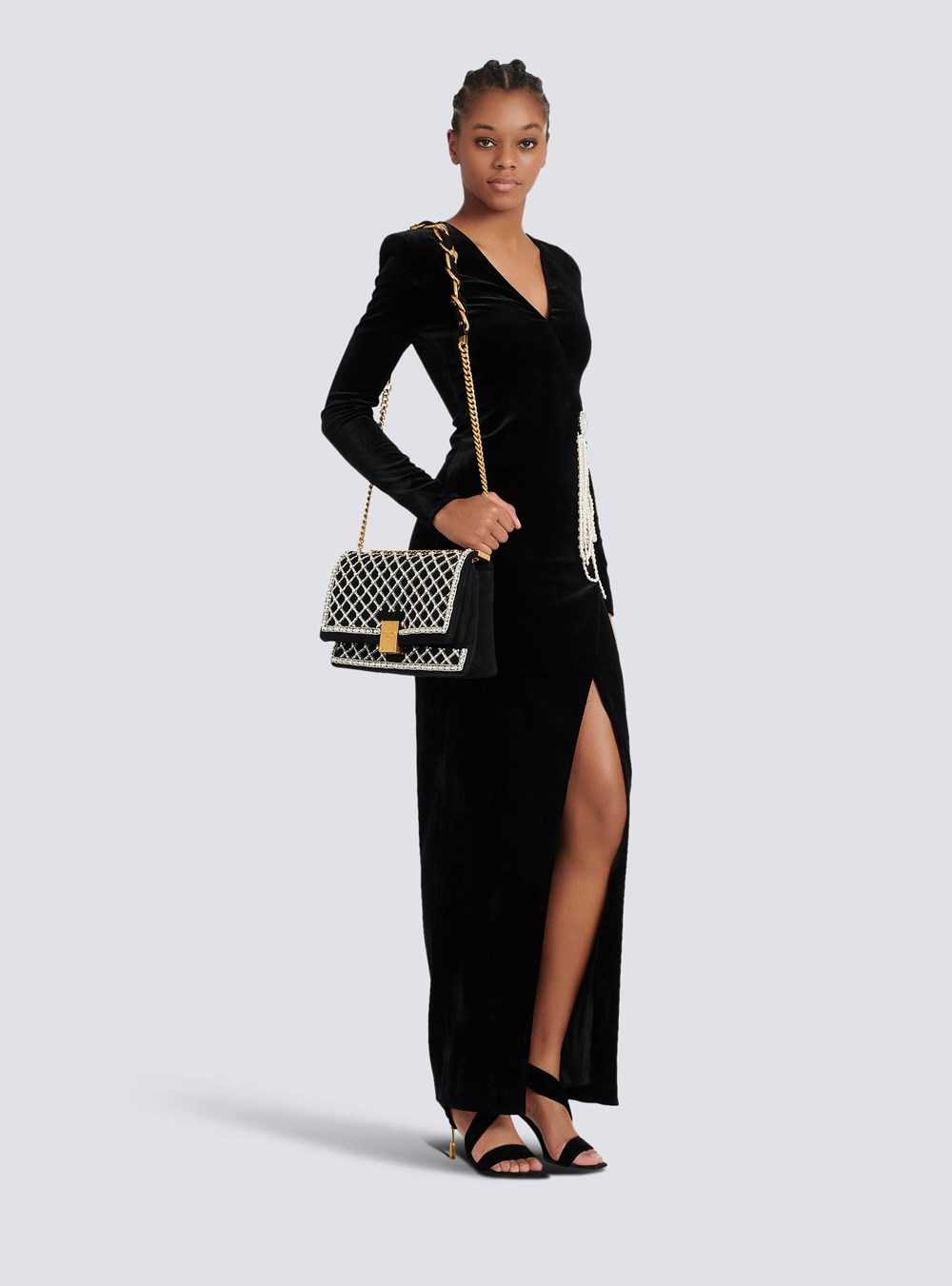 Balmain Suede And Embroidered Pearl 1945 Soft Bag Black | LJTVCBO-04