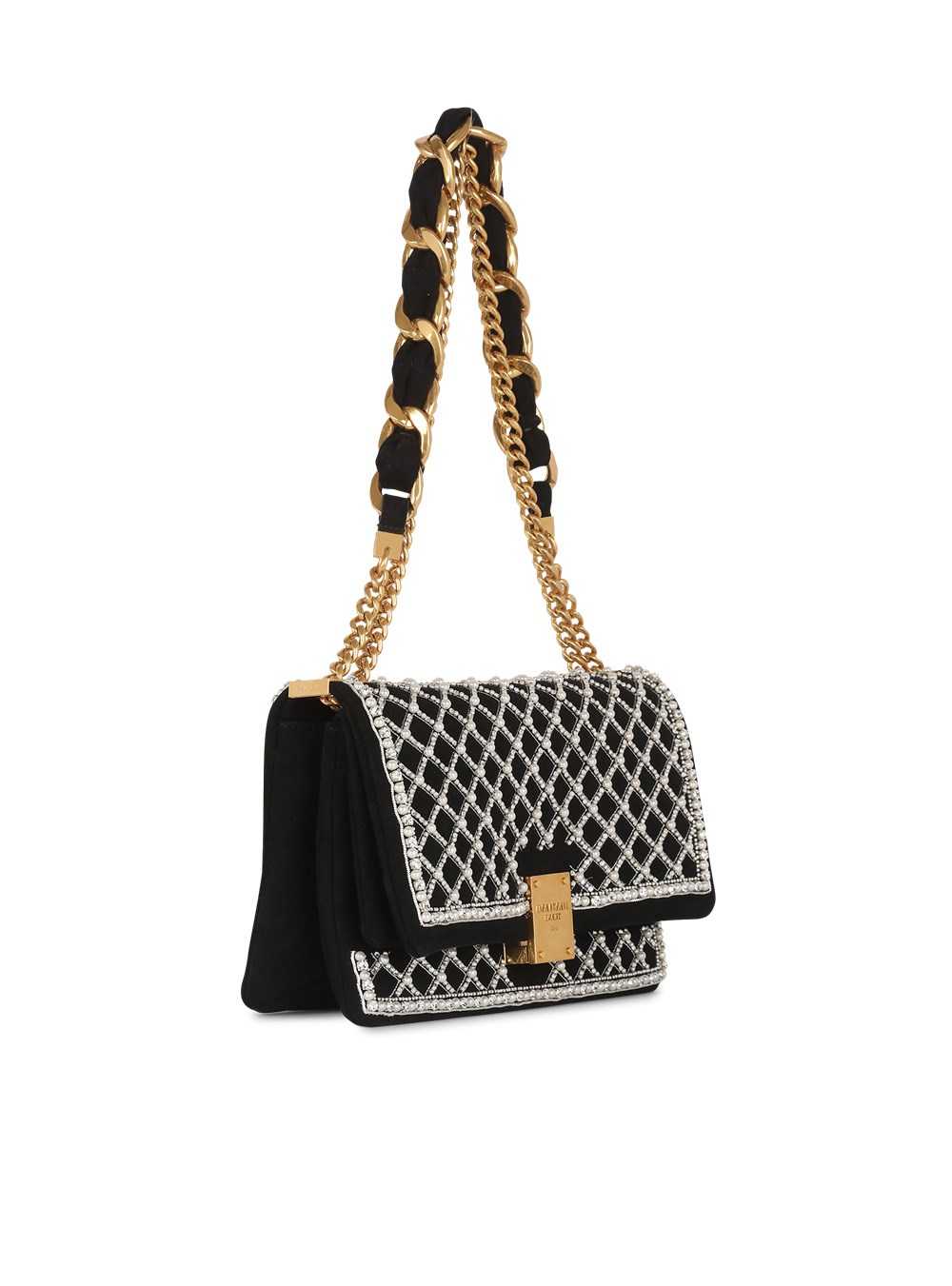 Balmain Suede And Embroidered Pearl 1945 Soft Bag Black | LJTVCBO-04