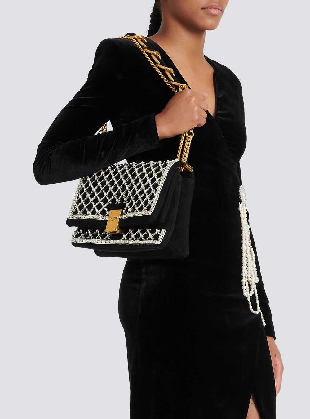 Balmain Suede And Embroidered Pearl 1945 Soft Bag Black | LJTVCBO-04