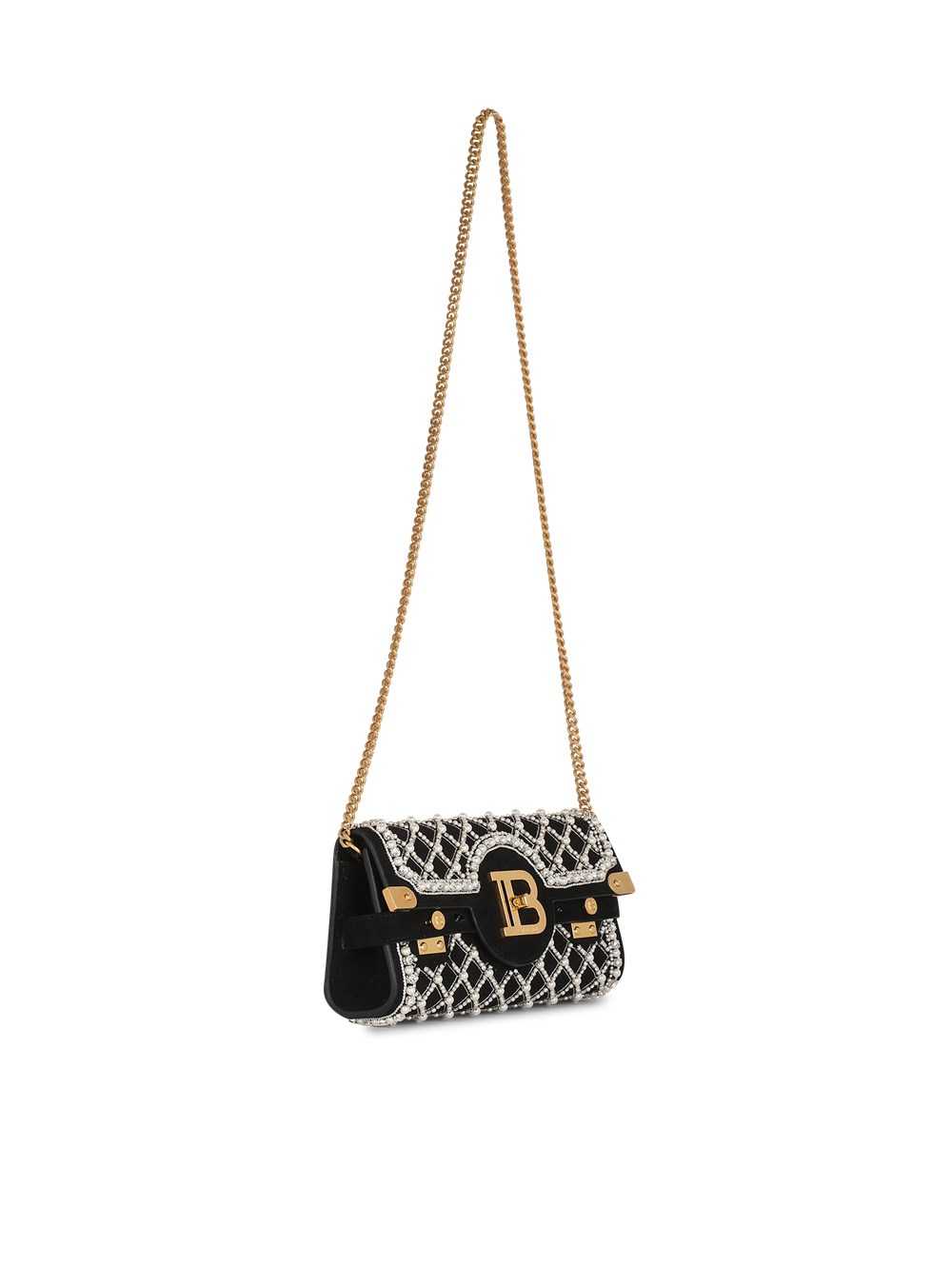 Balmain Suede And Embroidered Pearl B-buzz 23 Clutch Bag Black | YVJWREP-86