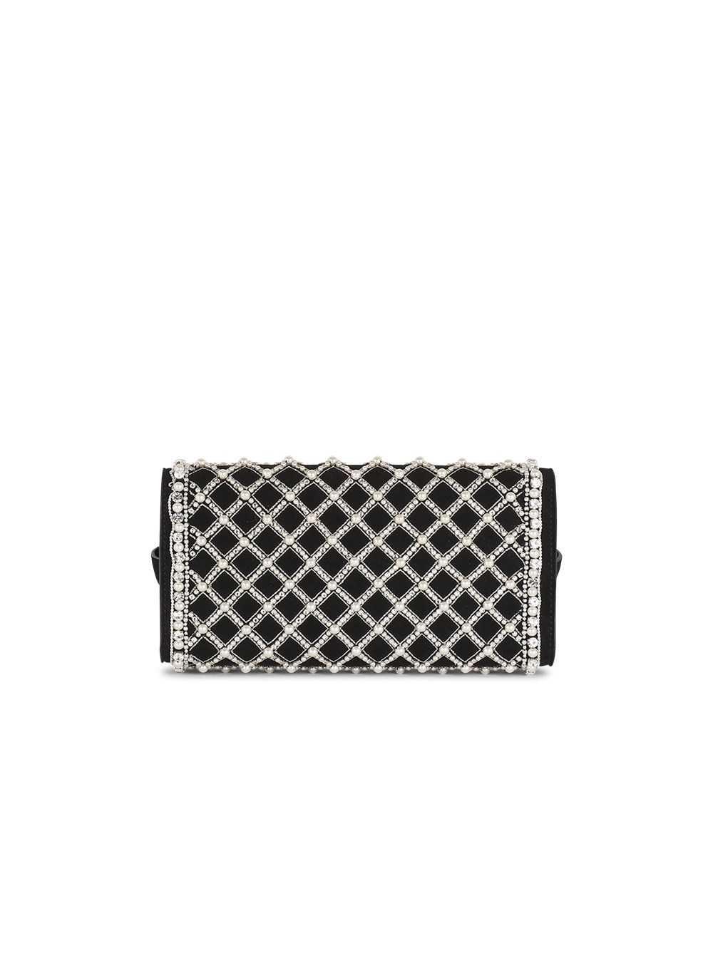 Balmain Suede And Embroidered Pearl B-buzz 23 Clutch Bag Black | YVJWREP-86