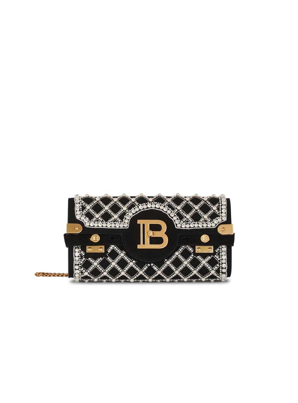 Balmain Suede And Embroidered Pearl B-buzz 23 Clutch Bag Black | YVJWREP-86