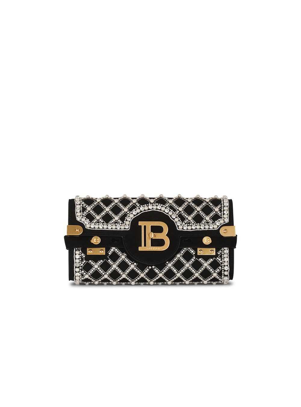 Balmain Suede And Embroidered Pearl B-buzz 23 Clutch Bag Black | YVJWREP-86