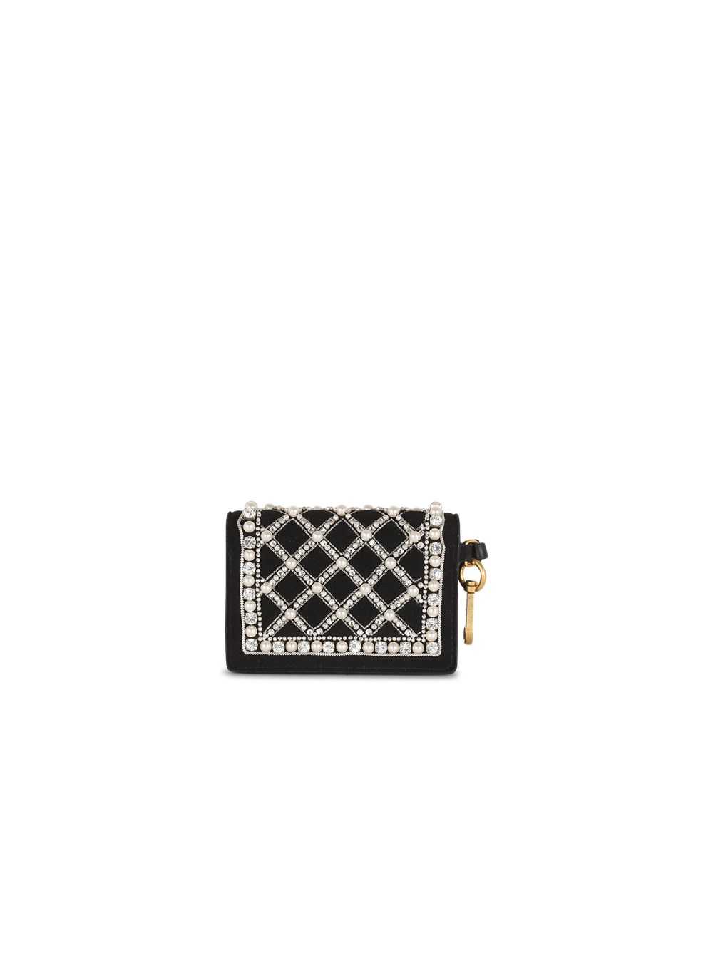 Balmain Suede And Embroidered Pearl Coin Card Holder Black | ZUWSRCN-03