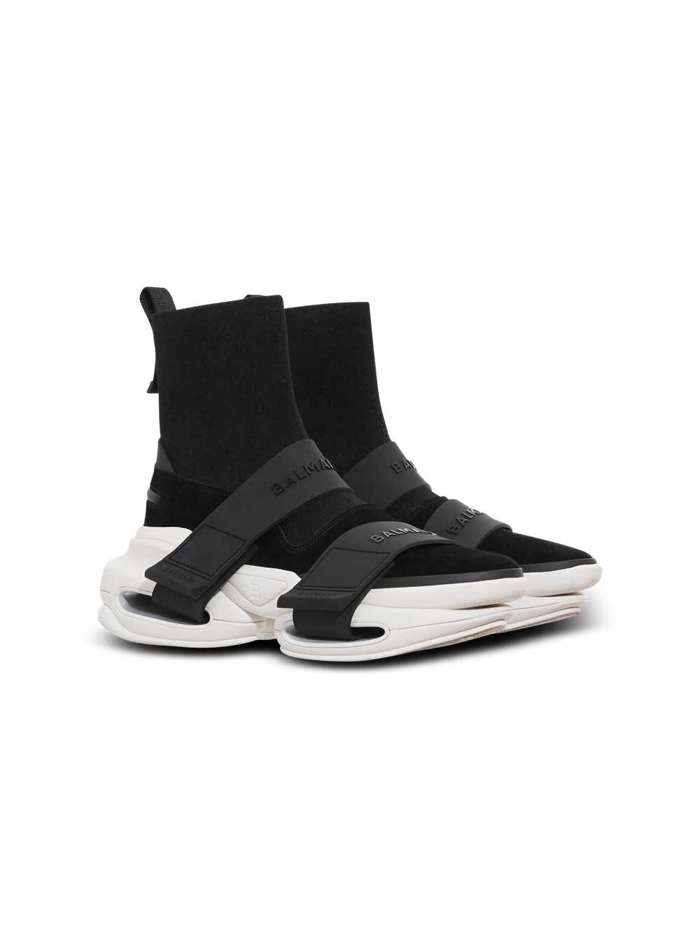 Balmain Suede And Knit B-bold Sneakers With Straps Black | VDAJYGF-92