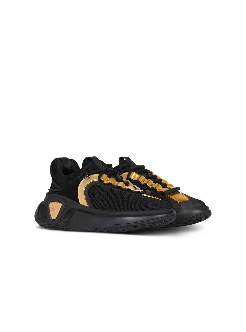 Balmain Suede And Mesh B-runner Sneakers With Gold-tone Details Black | SKOUEGP-02