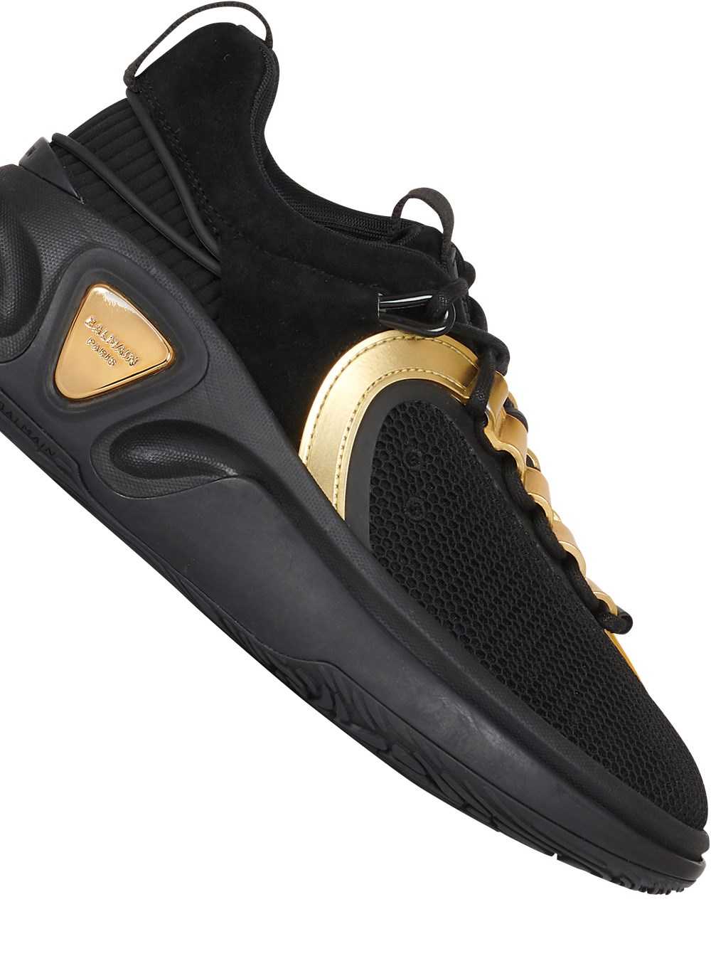 Balmain Suede And Mesh B-runner Sneakers With Gold-tone Details Black | SKOUEGP-02