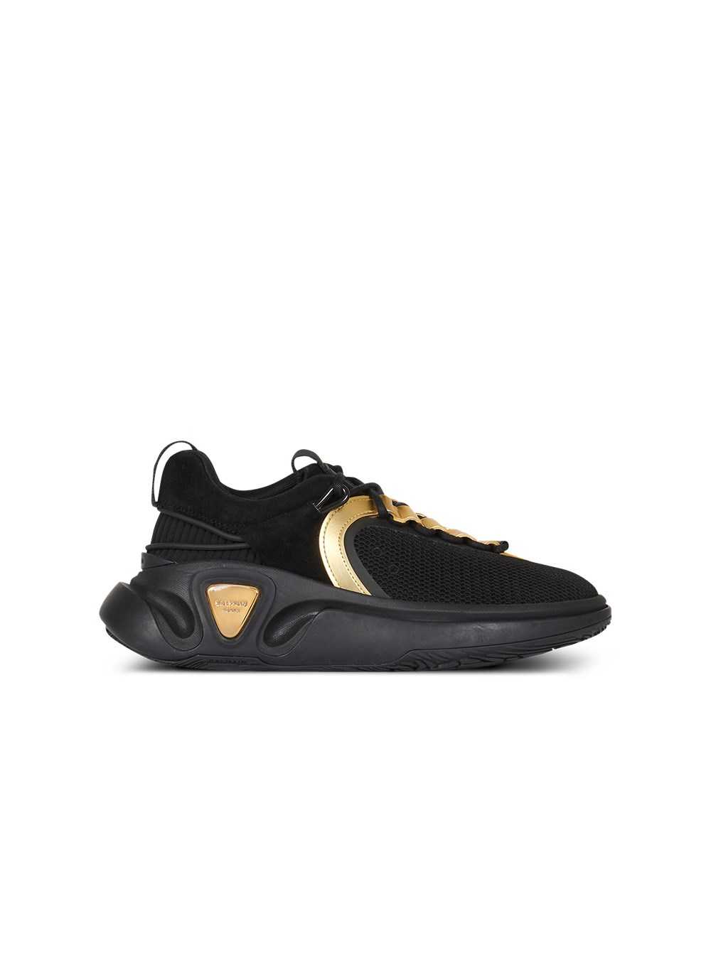 Balmain Suede And Mesh B-runner Sneakers With Gold-tone Details Black | SKOUEGP-02