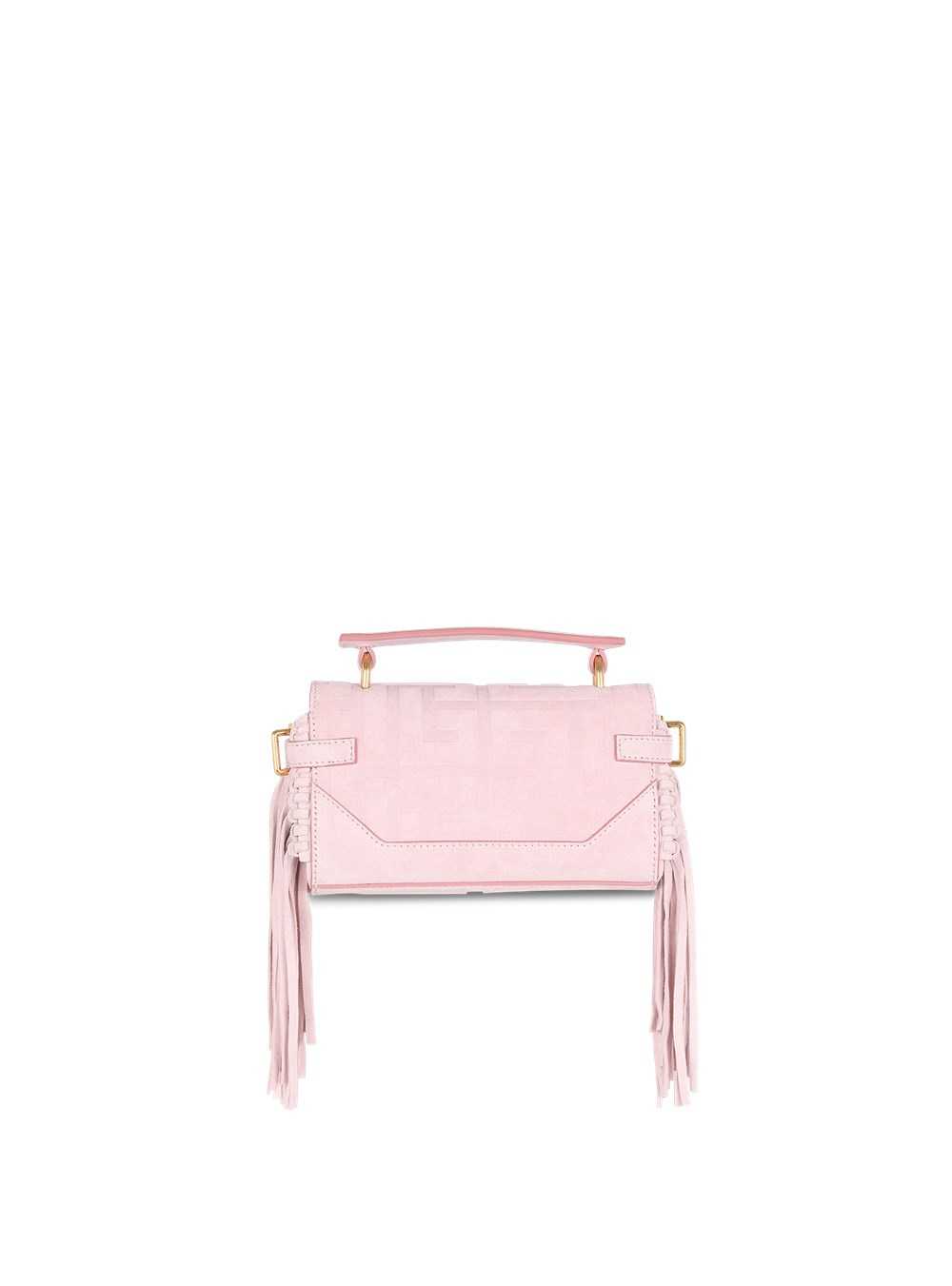 Balmain Suede B-buzz 19 Baguette Bag With Fringe Pink | AIDNHZK-02