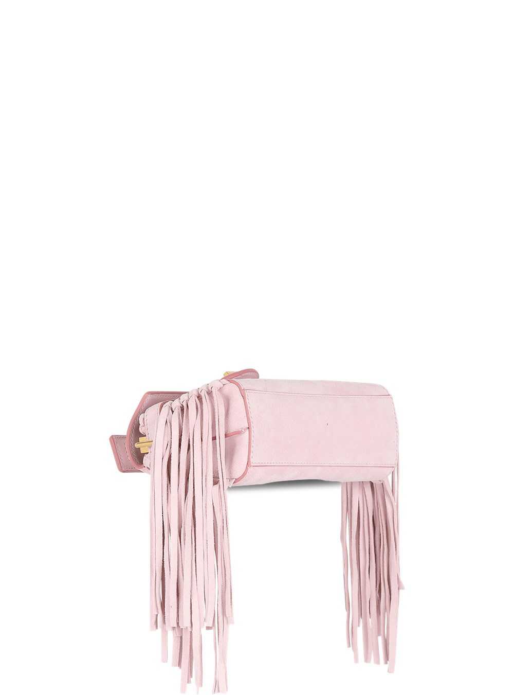 Balmain Suede B-buzz 19 Baguette Bag With Fringe Pink | AIDNHZK-02