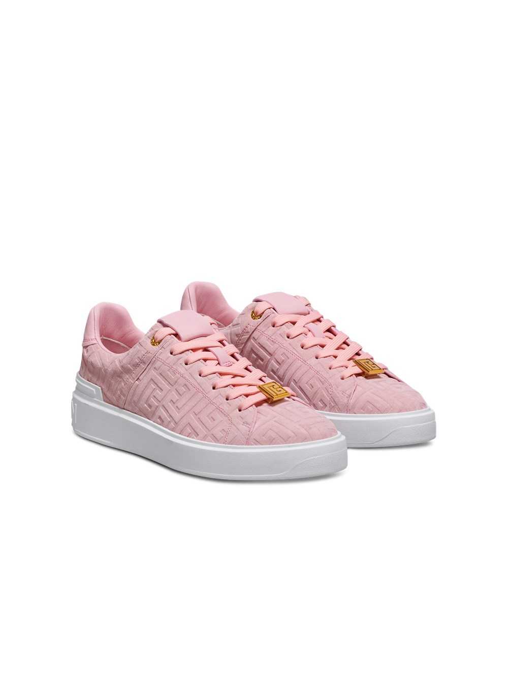 Balmain Suede B-court Sneakers With Embossed Balmain Monogram Pink | SWYKMVA-60