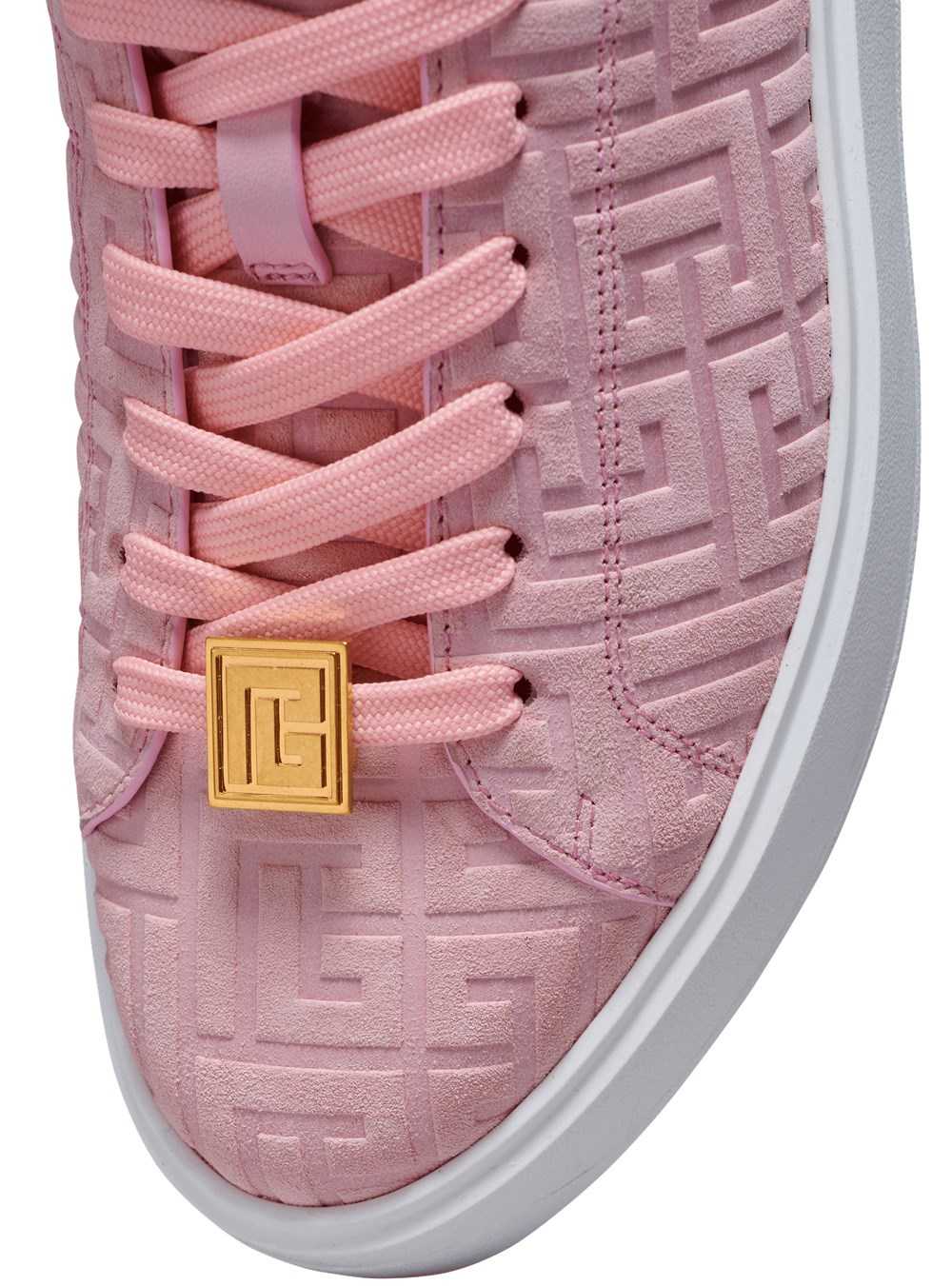 Balmain Suede B-court Sneakers With Embossed Balmain Monogram Pink | SWYKMVA-60