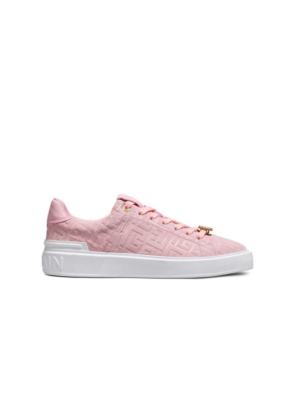 Balmain Suede B-court Sneakers With Embossed Balmain Monogram Pink | SWYKMVA-60