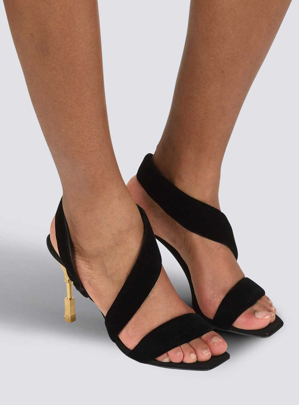 Balmain Suede Moneta Sandals Black | YPFKRVU-45