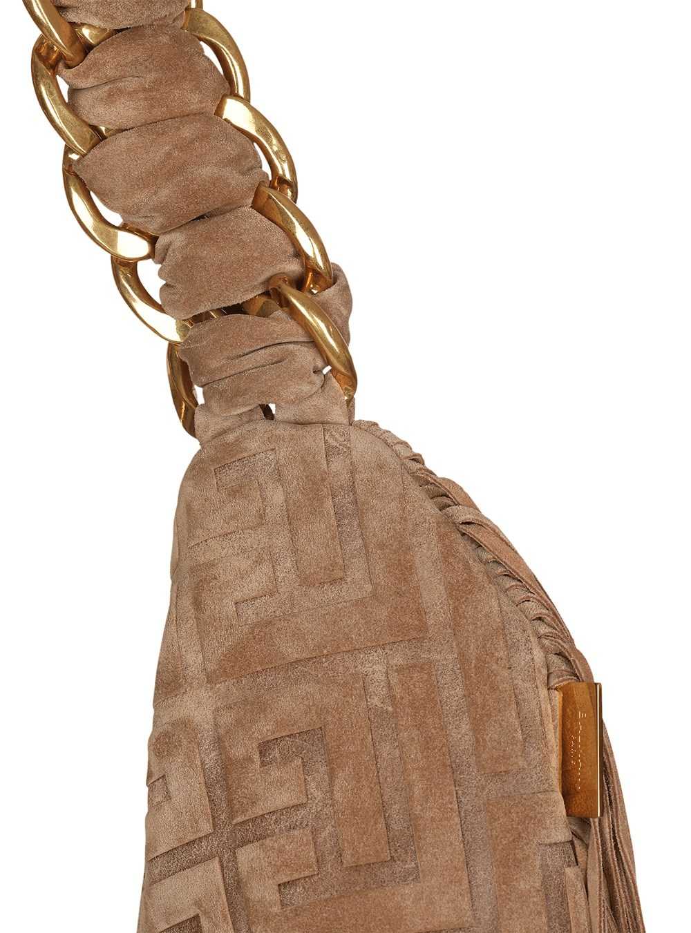 Balmain Suede Pillow Hobo Bag With Fringe Beige | CFNEWQV-85