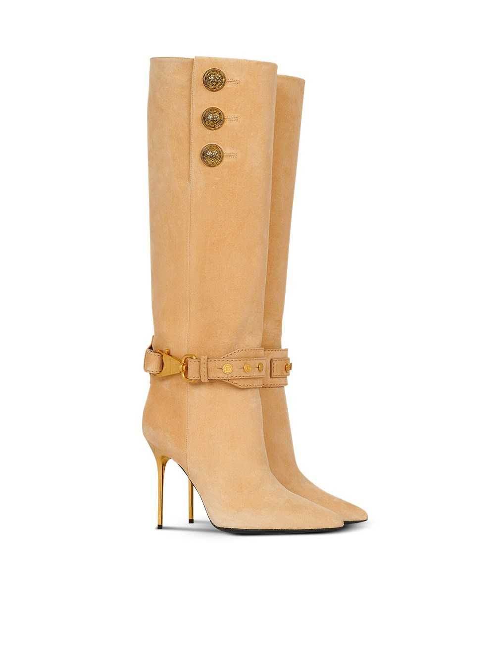 Balmain Suede Robin Boots Beige | UFBOWKY-51