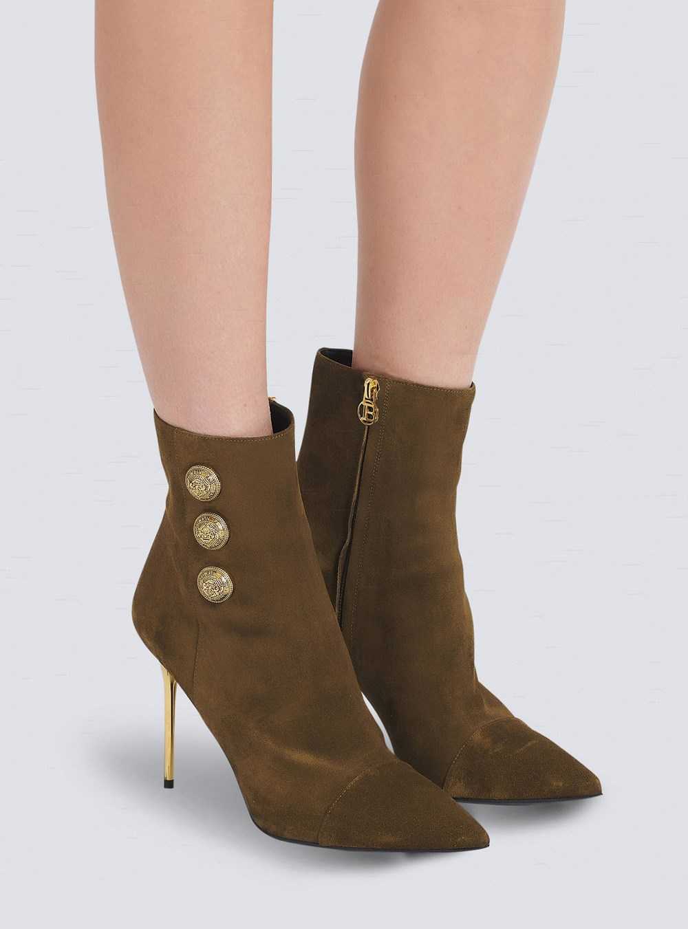 Balmain Suede Roni Ankle Boots Khaki | IUJXWVQ-26