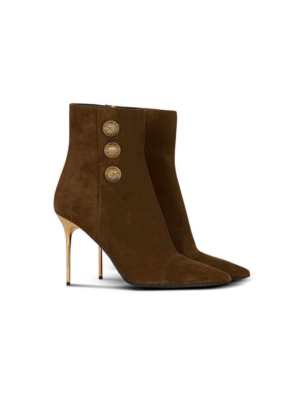 Balmain Suede Roni Ankle Boots Khaki | IUJXWVQ-26