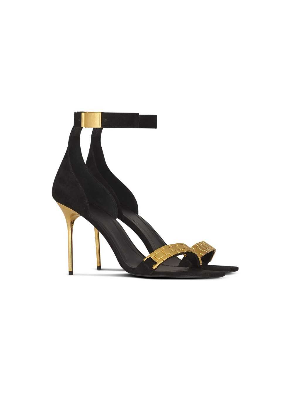 Balmain Suede Uma Sandals Black | ZDOFXBL-34