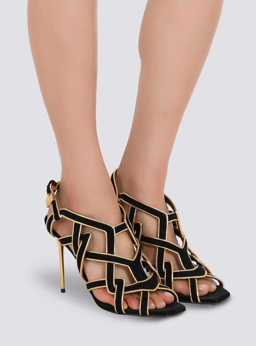 Balmain Suede Urania Sandals Black | NJMDEGA-98