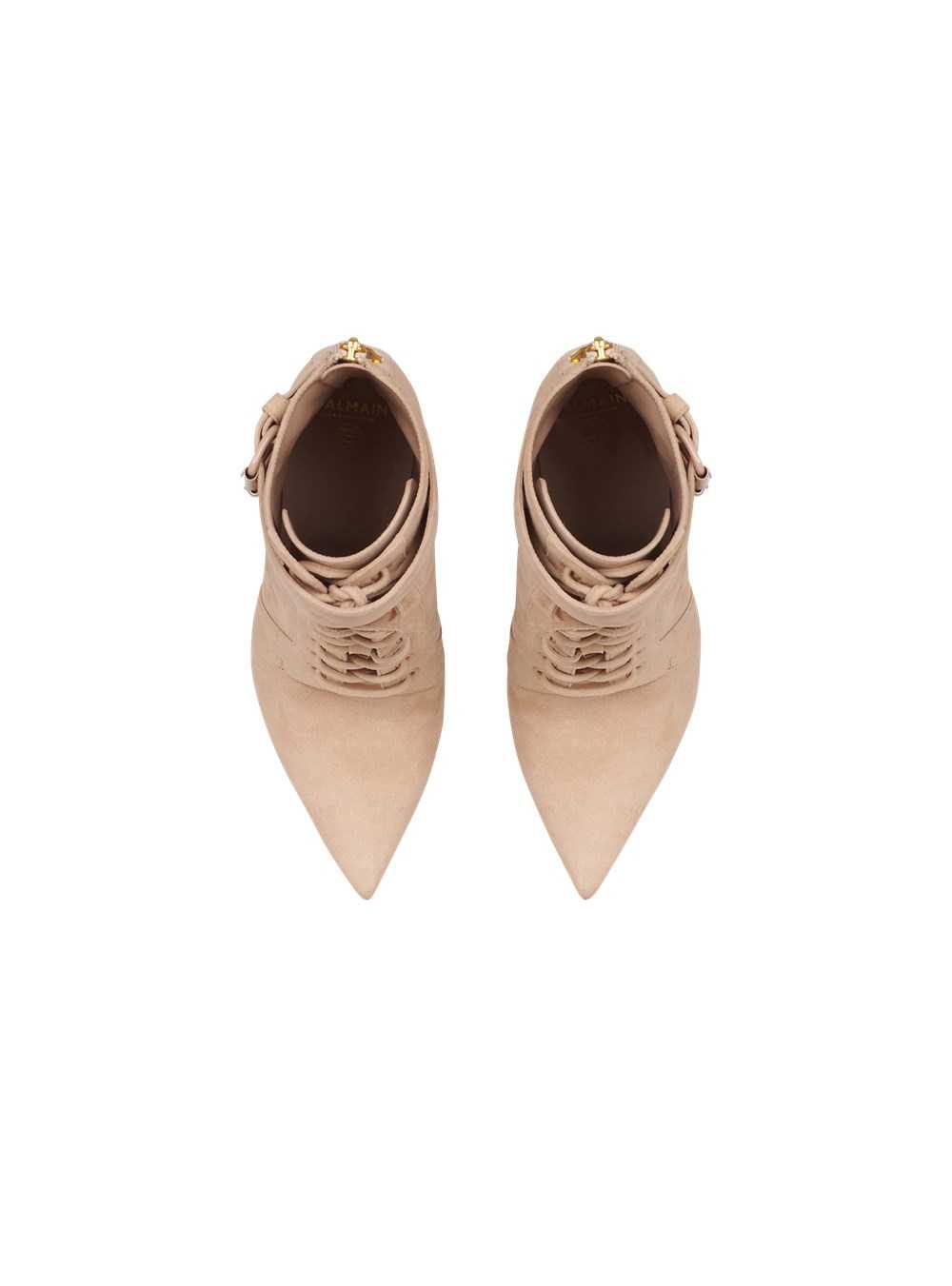 Balmain Suede Uria Ankle Boots Beige | LBFWAHJ-95