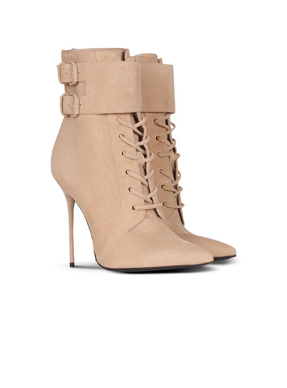 Balmain Suede Uria Ankle Boots Beige | LBFWAHJ-95