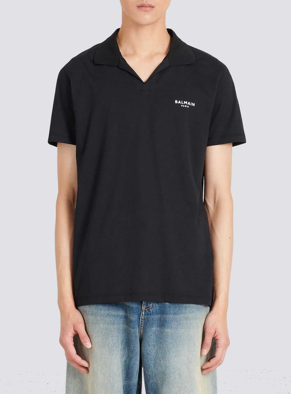 Balmain Sustainable Cotton Polo With Small Velvet Balmain Paris Logo Black | NLJRCZX-71