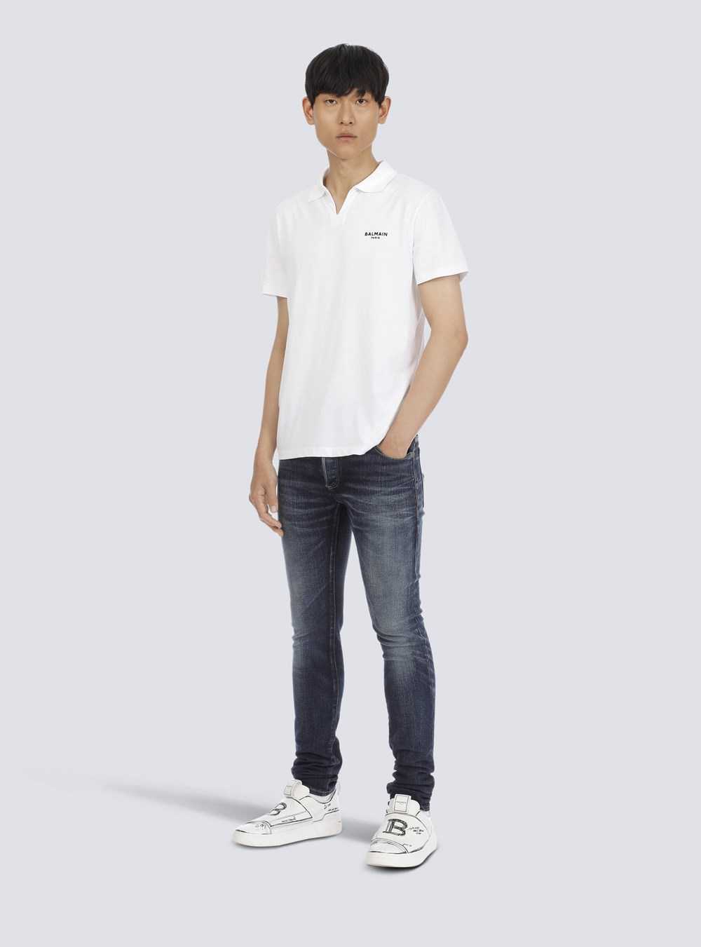 Balmain Sustainable Cotton Polo With Small Velvet Balmain Paris Logo White | PXCUFLY-94