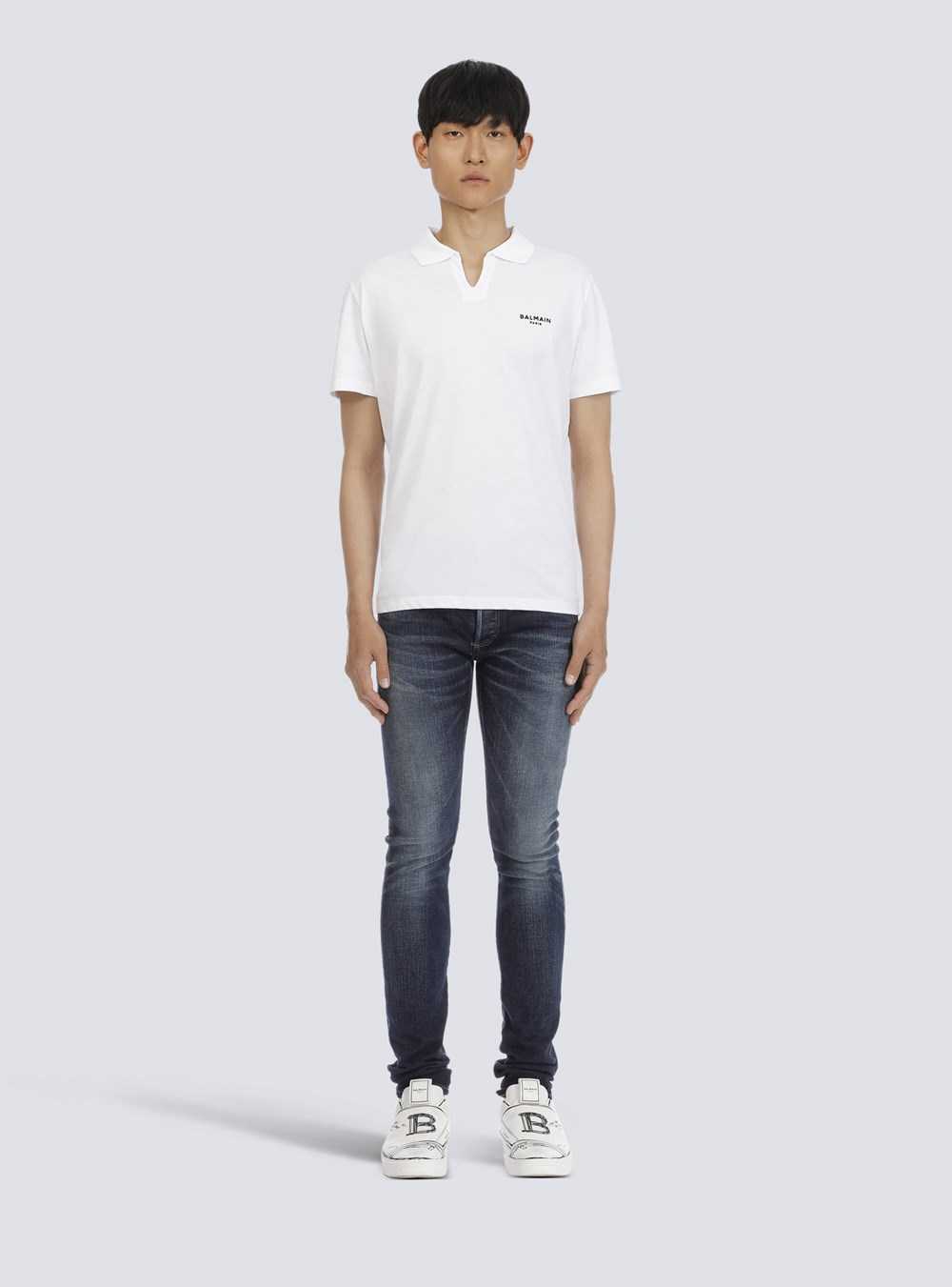 Balmain Sustainable Cotton Polo With Small Velvet Balmain Paris Logo White | PXCUFLY-94