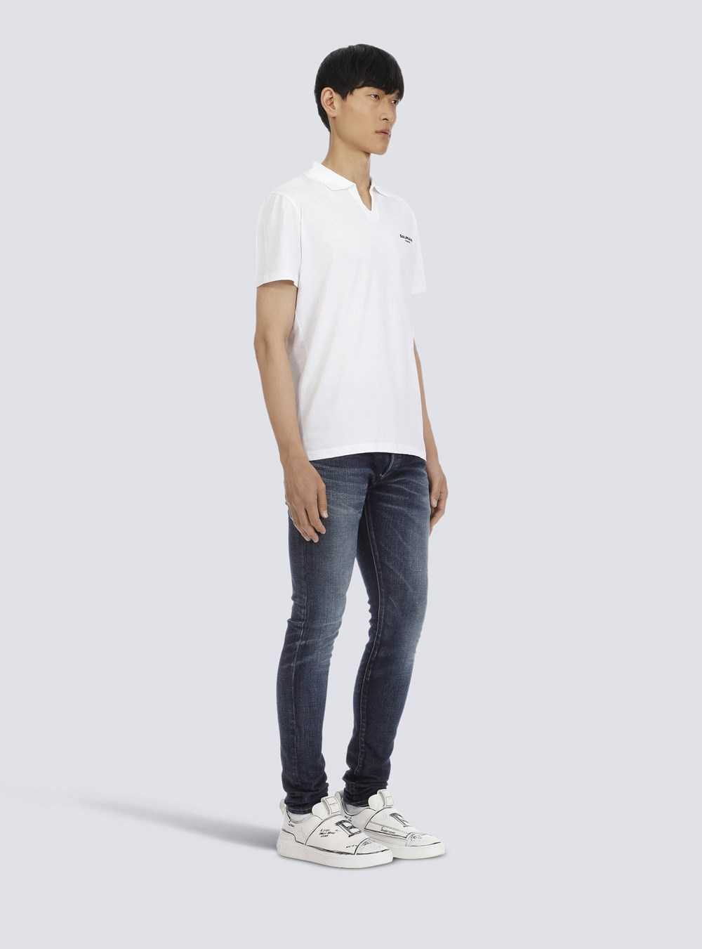 Balmain Sustainable Cotton Polo With Small Velvet Balmain Paris Logo White | PXCUFLY-94