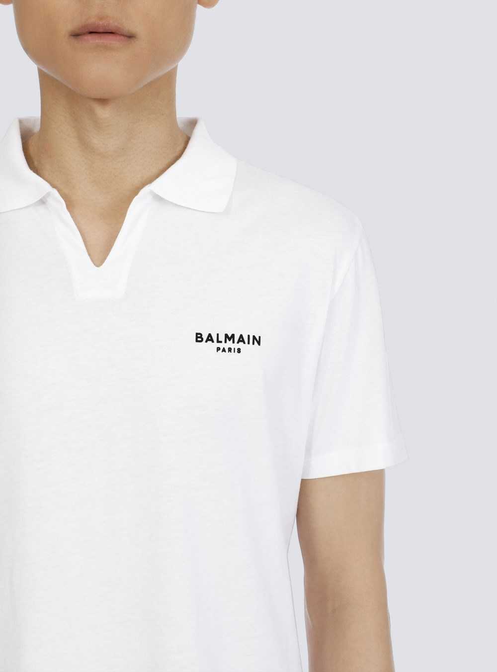 Balmain Sustainable Cotton Polo With Small Velvet Balmain Paris Logo White | PXCUFLY-94