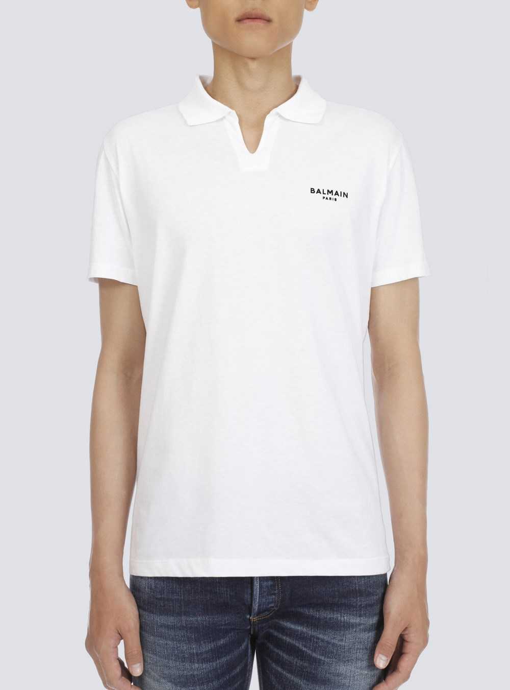 Balmain Sustainable Cotton Polo With Small Velvet Balmain Paris Logo White | PXCUFLY-94