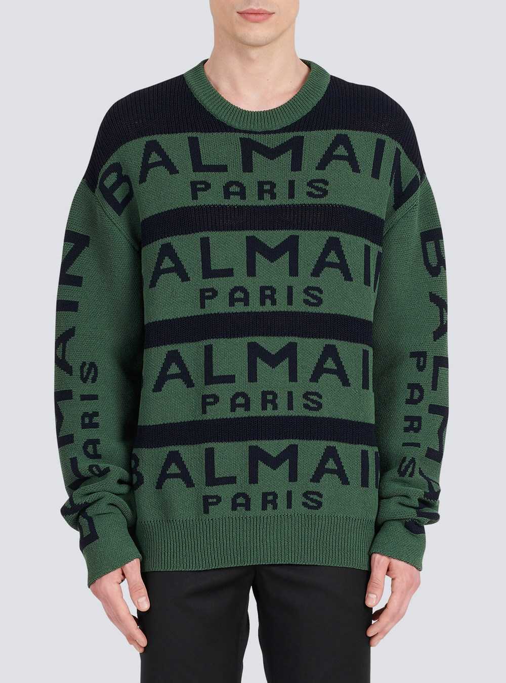 Balmain Sweater Embroidered With Balmain Paris Logo Green | NWUJKSV-21