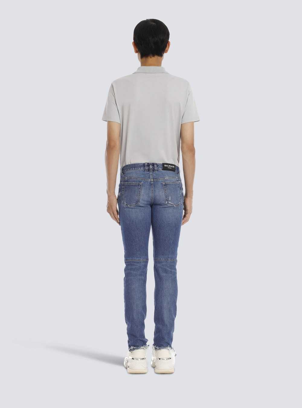 Balmain Tapered Ripped Blue Cotton Jeans Blue | BIYQFWT-50