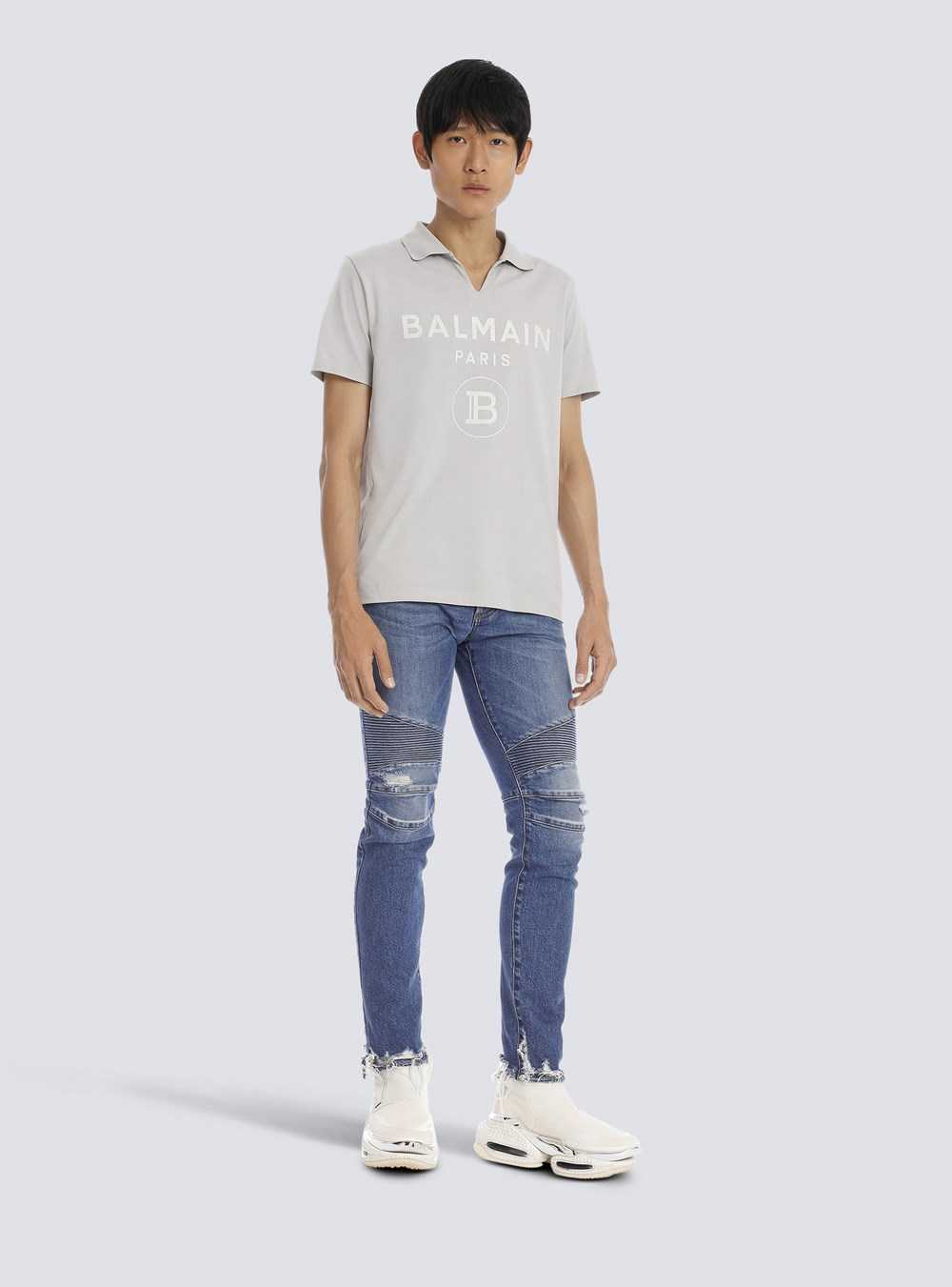 Balmain Tapered Ripped Blue Cotton Jeans Blue | BIYQFWT-50