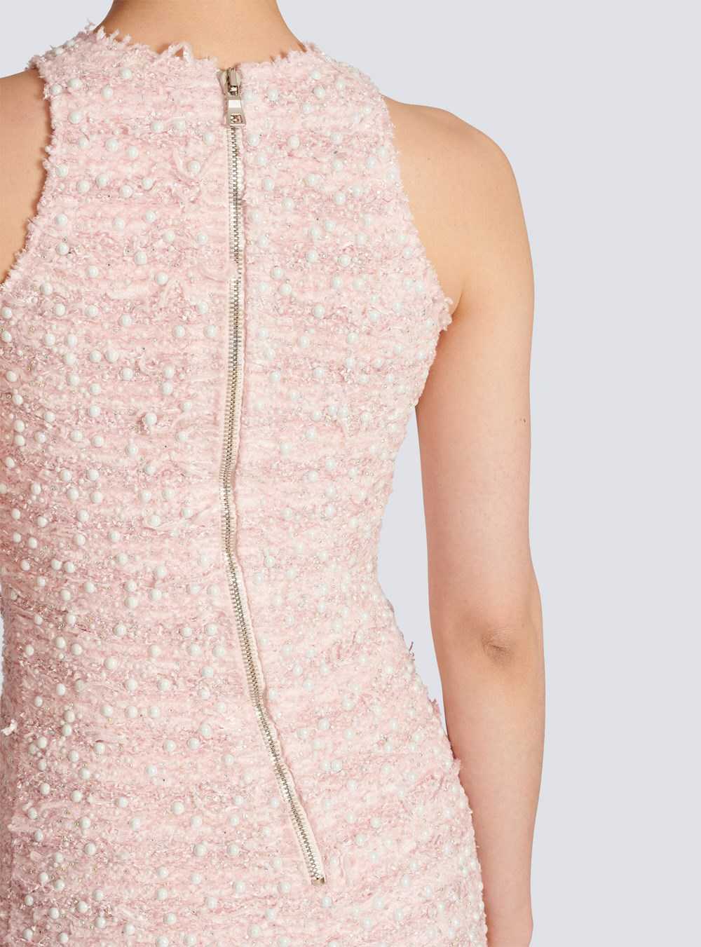 Balmain Tweed Dress With Embroidery Pink | WZAQVKO-06