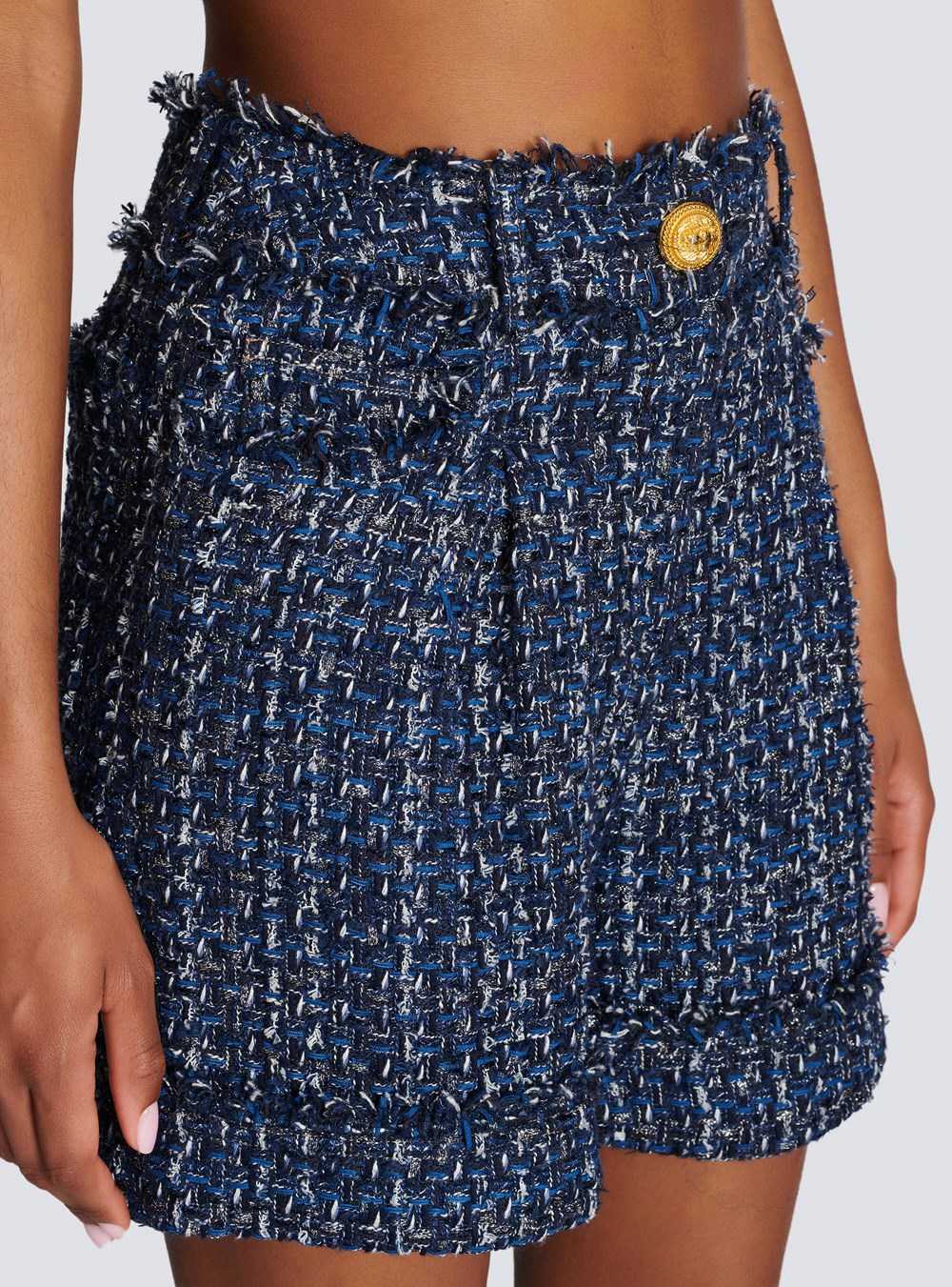 Balmain Tweed High-waisted Shorts Navy | DVRTHWA-95