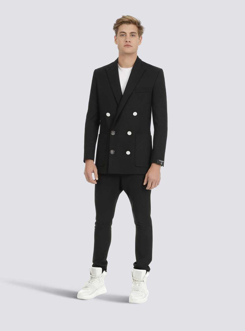 Balmain Twill Blazer With Double-breasted Silver-tone Buttoned Fastening Black | GCPNUSZ-53