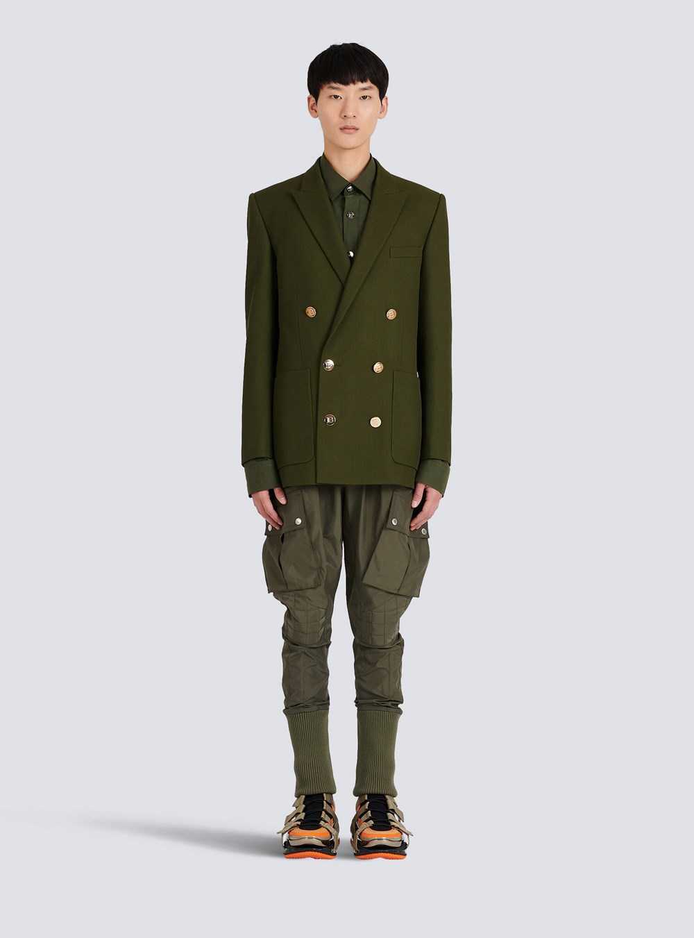 Balmain Twill Blazer With Double-breasted Silver-tone Buttoned Fastening Khaki | KEDVCIB-90