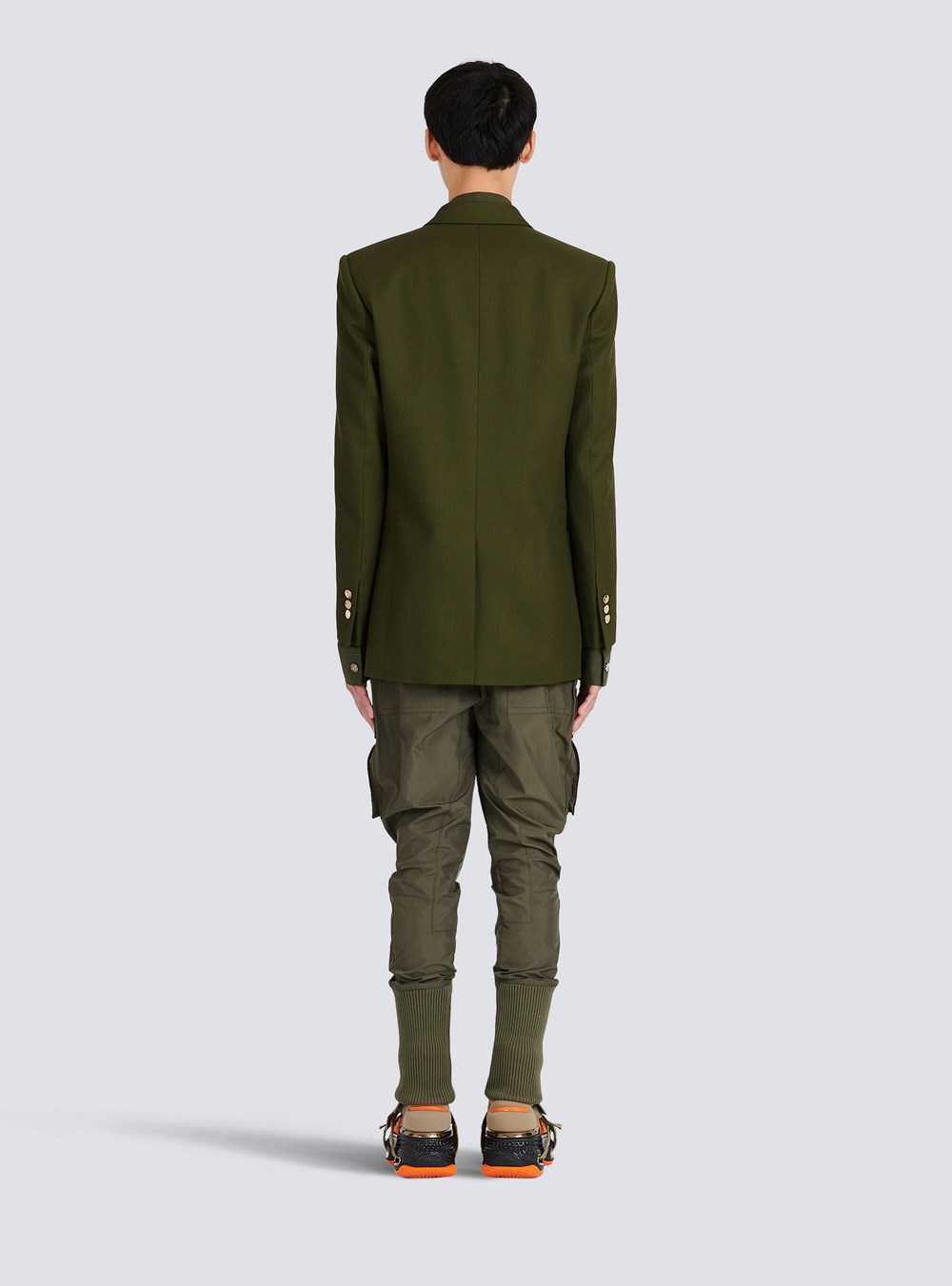 Balmain Twill Blazer With Double-breasted Silver-tone Buttoned Fastening Khaki | KEDVCIB-90