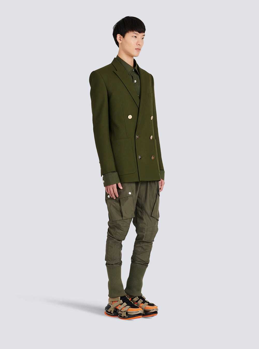 Balmain Twill Blazer With Double-breasted Silver-tone Buttoned Fastening Khaki | KEDVCIB-90