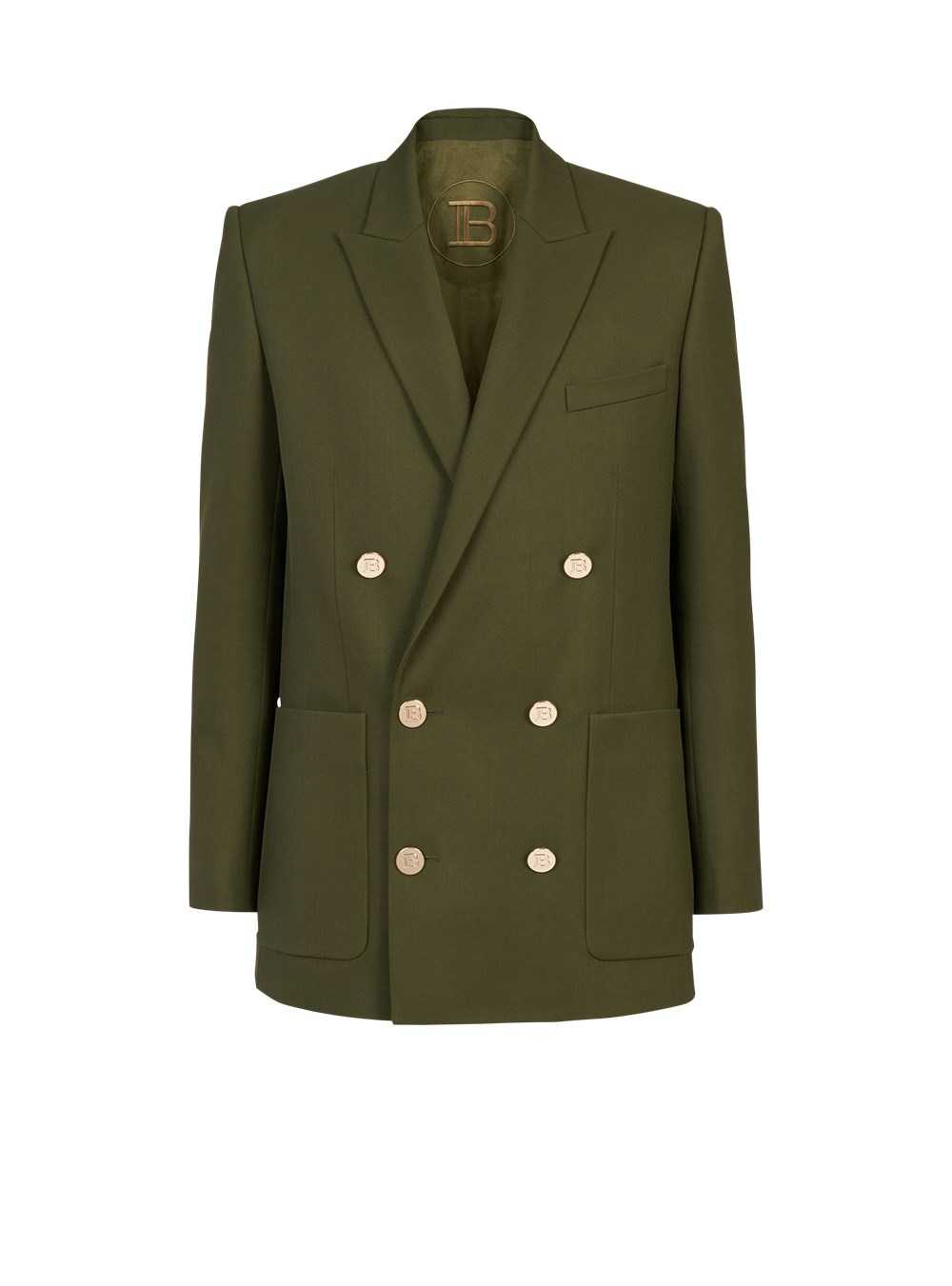 Balmain Twill Blazer With Double-breasted Silver-tone Buttoned Fastening Khaki | KEDVCIB-90